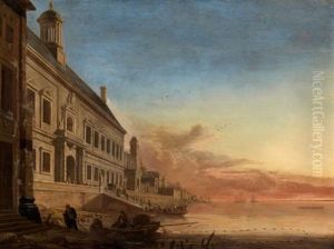 Vue D'un Palais Au Bord De L'eau Au Soleil Couchant by Gerard Houckgeest