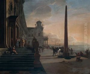 Elegante Assemblee Sur Les Marches D'un Palais Classique Devant Un Embarcadere by Gerard Houckgeest