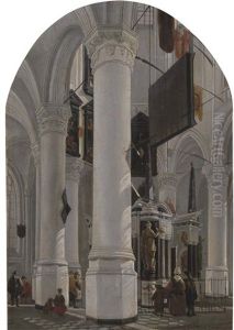 The Interior Of The New Church With The Tomb Of Willem The Silent, Delft by Gerard Houckgeest