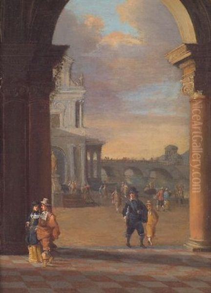 Architekturcapriccio Mit Flanierendem Paar - view 1