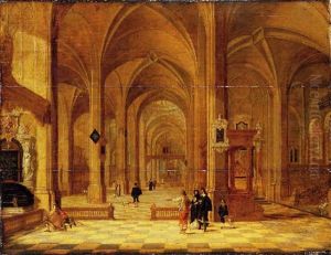 The Interior Of A Church Looking East, With Elegant Company In The Foreground The Interior Of A Church Looking East, With Elegant Company In The Foreground