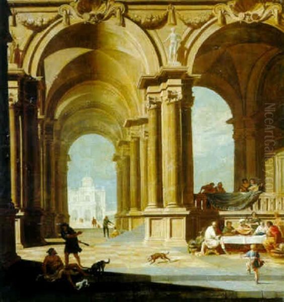An Architectural Capriccio With Dives And Lazarus - view 1
