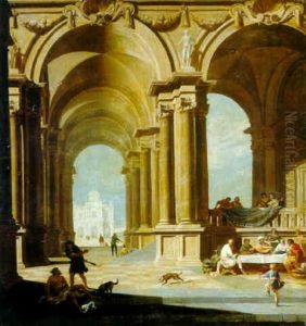 An Architectural Capriccio With Dives And Lazarus by Gerard Houckgeest