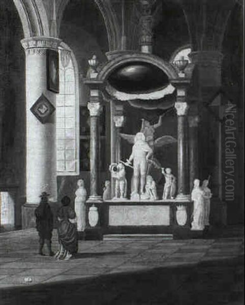 The Interior Of The Church Of St. Jacob In Gravenhage With An Elegant Couple Admiring The Tomb Of Admiral Jacob Van - view 1