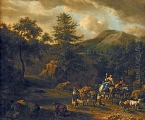 Couple De Bergers Sur Leurs Mules Dans Un Paysage Montagneux De Riviere