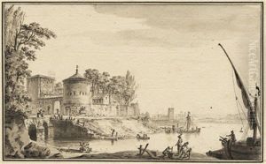 Sudlandischer Hafen Mit Kastell by Jean Pierre Louis Houel