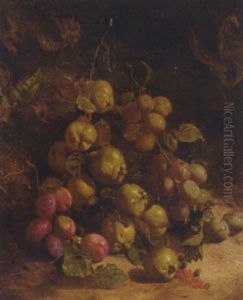 Pears And Plums On A Mossy Bank by William Hough