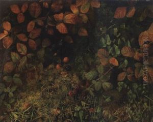 A Still Life Of Blackberries And Ivy On A Mossy Bank by William Hough