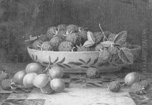 Still Life With Raspberries In A Bowl by William Hough