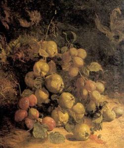 Pears, Plums And Greengages By A Mossy Bank by William Hough
