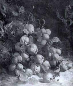 A Still Life With Branches Of Fruit On A Mossy Bank by William Hough