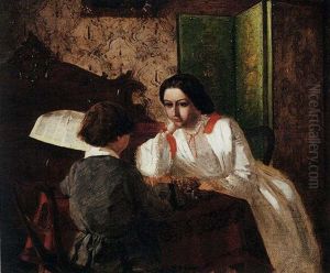 The Brother And Sister Of The Artist Playing Chess by Arthur Boyd Houghton