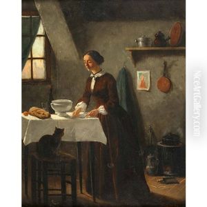 Interieur Mit Junger Frau Und Katze by Charles-Borromee-Antoine Houry