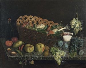 Nature Morte De Fruits, Bouteilles Et Verres, Sur Un Entablement (2 Works)