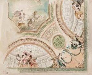 Progetto Per Decorazione Di Soffitto, Con architetture A Trompe-l'oeil, Apoteosi Di Apollo e Altre Scene Mitologiche by Stefano Barozzi