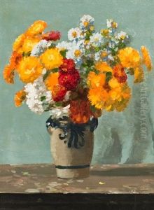 Still Life Of Marguerites And Marigolds by George Houston