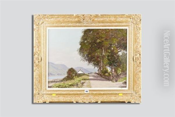 Lakeland Scene With Track And Cottages By A Lake - view 1
