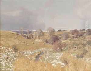 Expansive Landscape With Grazing Sheep by George Houston