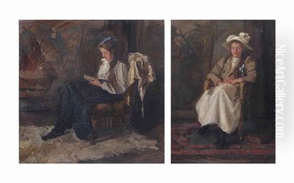 Girl With A Blue Ribbon Reading; And Girl With A White Bonnet - view 1