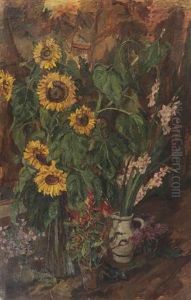 A Still Life With Sunflowers And Gladioli