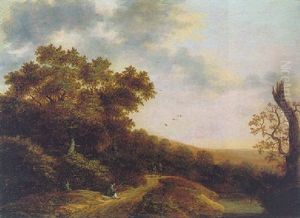 An Evening Landscape With Figures On A Wooded Country Path Beside A River An Evening Landscape With Figures On A Wooded Country Path Beside A River