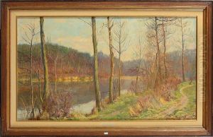 Paysage A L"etang En Automne by Leon Houyoux