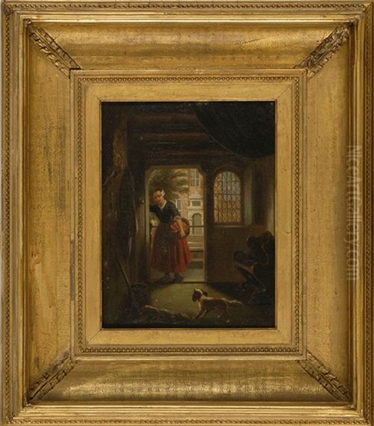 Fisherwoman And A Small Dog In An Interior - view 1