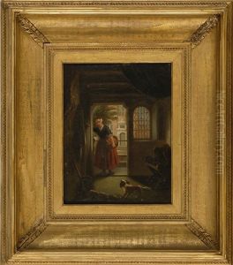 Fisherwoman And A Small Dog In An Interior Fisherwoman And A Small Dog In An Interior