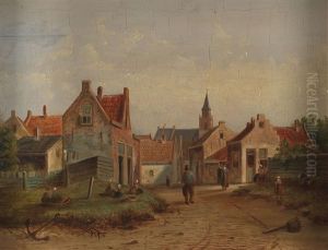 Niederlandische Stadtansicht Mit Personenstaffage by Bartholomeus Johannes Van Hove