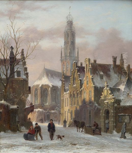 Square In Winter Near The Bakenesse Church In Haarlem, The Netherlands - view 1