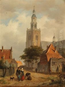 Conversation Outside The Church by Bartholomeus Johannes Van Hove