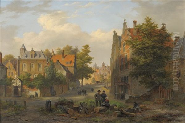 View Of A Town With Figures In Conversation - view 1