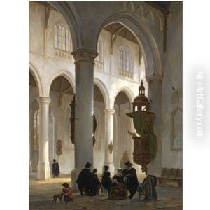 Figures In The Grote Kerk Or The St. Jacobskerk, The Hague by Bartholomeus Johannes Van Hove