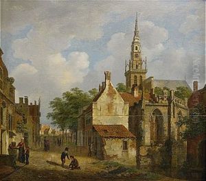 Stadsvy Med Figurer by Bartholomeus Johannes Van Hove