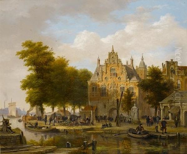 A Market Scene In Front Of A Town Hall - view 1