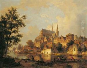 Ansicht Einer Stadt Am Fluss