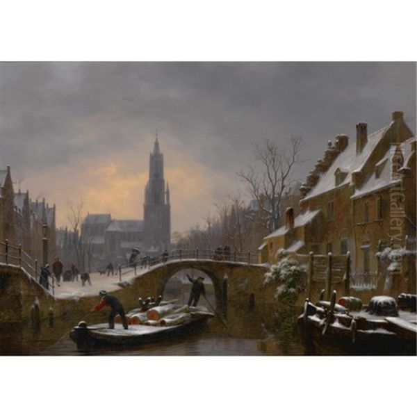 Figures On A Barge On A Canal In Delft - view 1
