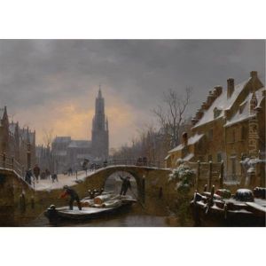 Figures On A Barge On A Canal In Delft by Bartholomeus Johannes Van Hove