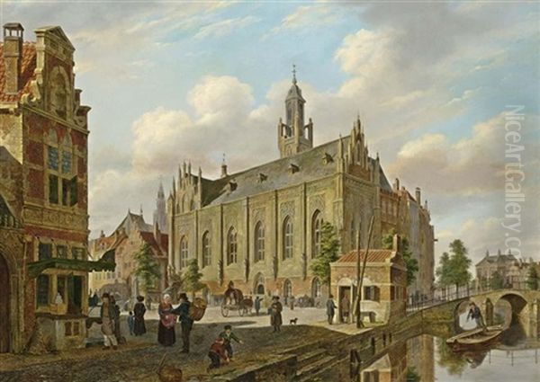 A Town Scene With Figures On A Canal - view 1