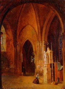 Nebenaltar Einer Gotischen Kathedrale Mit Figurenstaffage