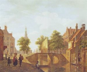 View Of A Dutch Town (amsterdam?) by Bartholomeus Johannes Van Hove