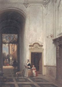 A Maidservant With A Girl In An Interior by Bartholomeus Johannes Van Hove