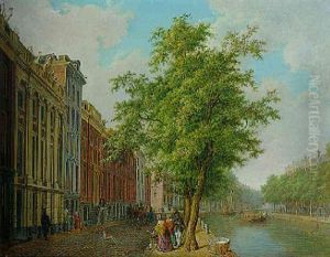 A View Of The Herengracht, Amsterdam by Bartholomeus Johannes Van Hove