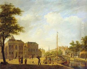 The Ashkenazic Synagogues On The Deventer Houtmarkt, Now The Jonas Daniel Meyerplein, Amsterdam by Bartholomeus Johannes Van Hove