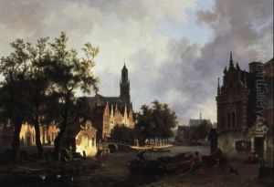 View Of A Dutch Town, Morning by Bartholomeus Johannes Van Hove