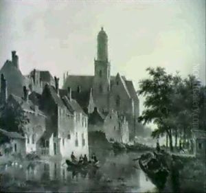 Vue D'une Ville En Hollande (bruggs) by Bartholomeus Johannes Van Hove