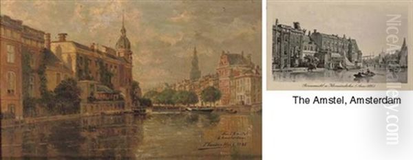 Sur L'amstel A Amsterdam - The Doelen With The Zuiderkerk Beyond - view 1