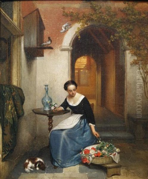 Lady Arranging Flowers - view 1