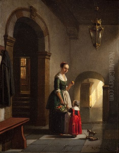 A 17th Century Interior With Mother And Child - view 1