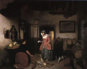 Interior Of A Larder With Women Cleaning Game